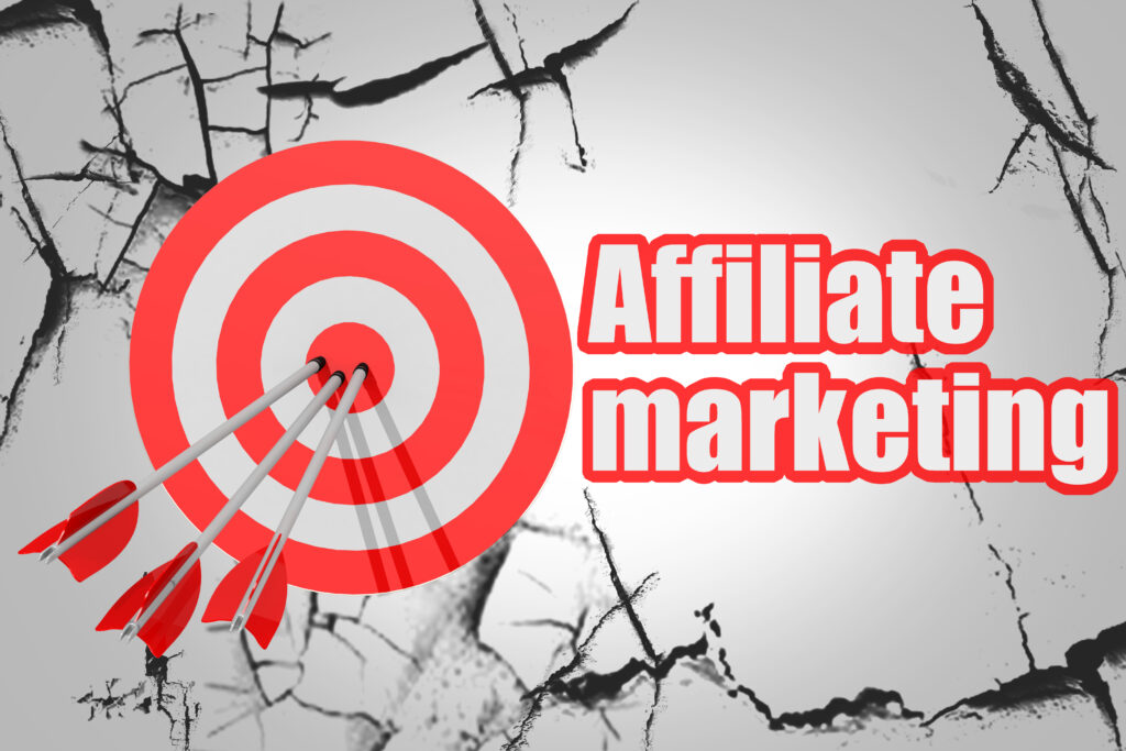 affiliate marketing word with red arrow and board